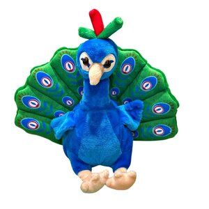 Perry Peacock Plush Soft Stuffed Animal Bird Doll Blue Green 10 Inch Colorful